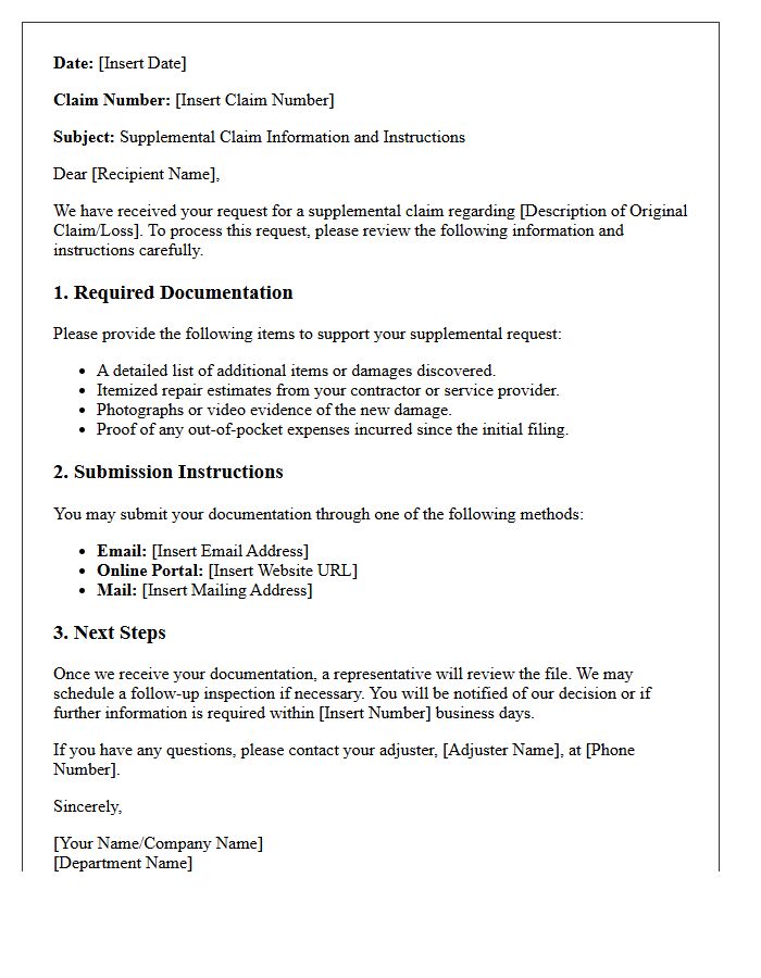 Supplemental Claim Information And Instruction Letter