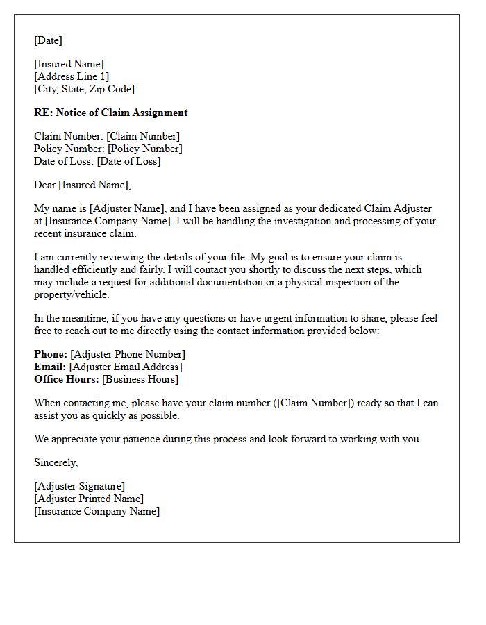 Dedicated Claim Adjuster Introduction Letter