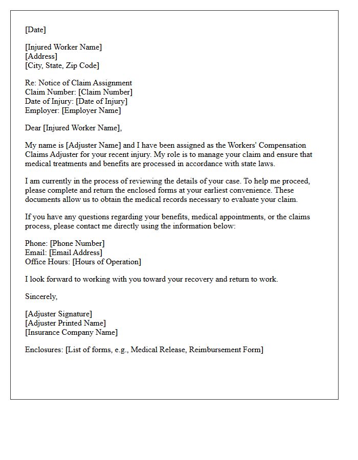 Workers Compensation Adjuster Introduction Letter