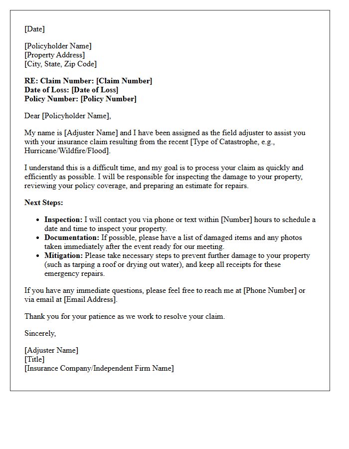 Catastrophe Claim Adjuster Introduction Letter