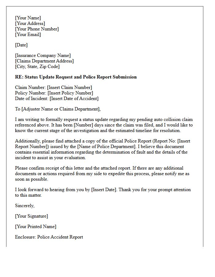 Pending Auto Collision Claim Status and Police Report Request Letter