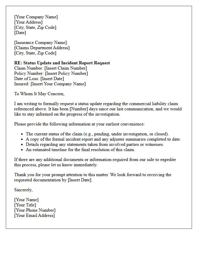 Commercial Liability Claim Update and Incident Report Request Letter