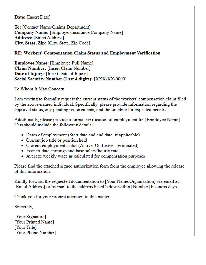 Workers Compensation Claim Status and Employment Verification Request Letter