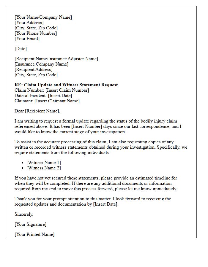 Third-Party Bodily Injury Claim Update and Witness Statement Request Letter