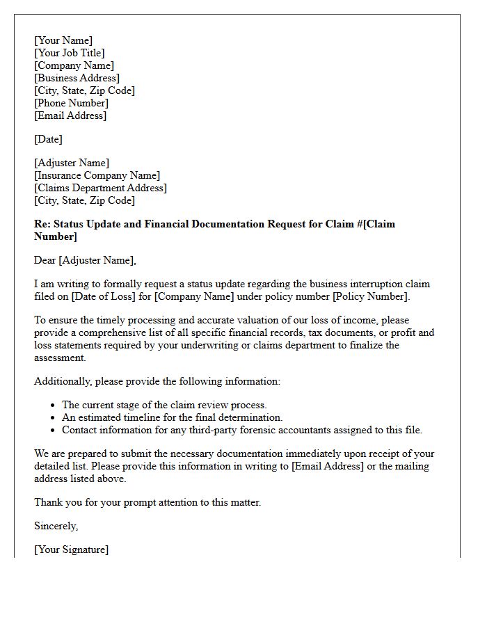 Business Interruption Claim Status and Financial Records Request Letter