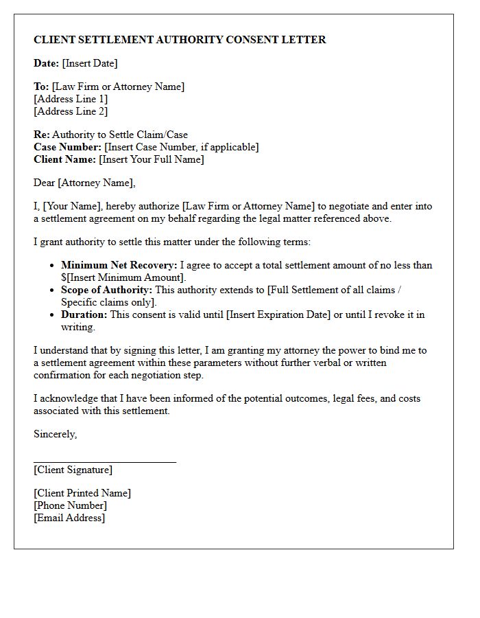 Client Settlement Authority Consent Letter