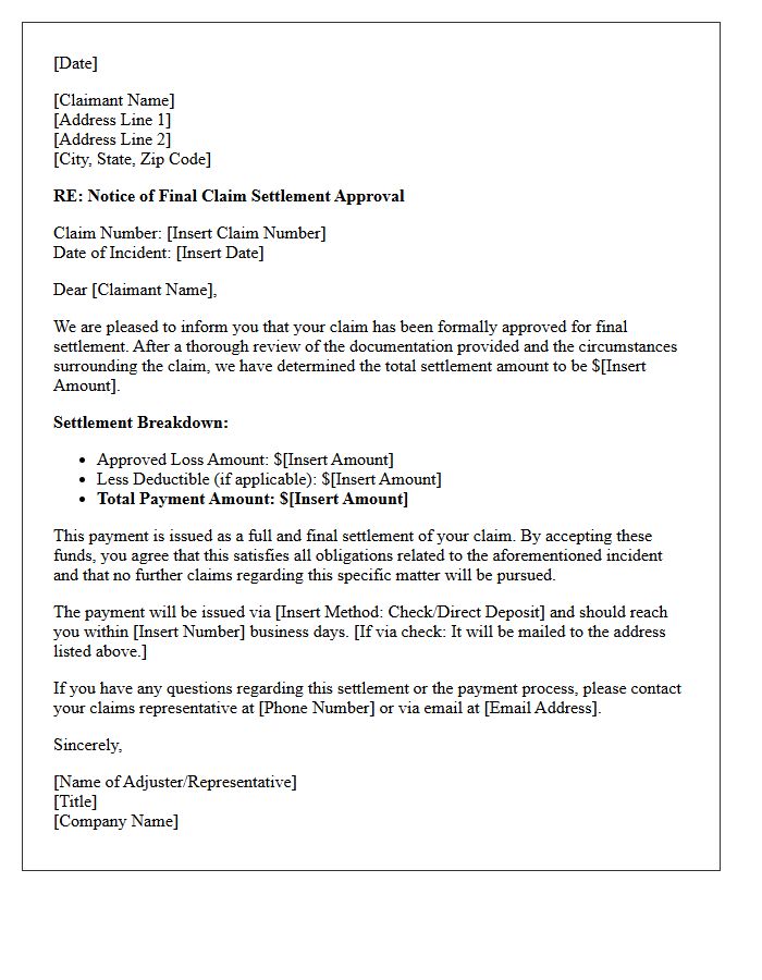 Final Claim Settlement Approval Letter