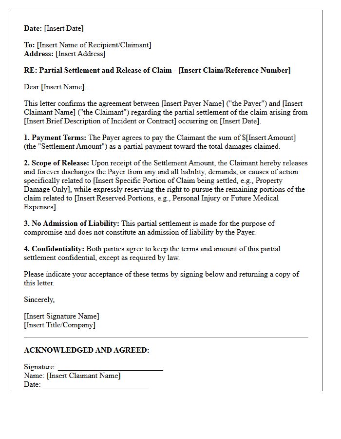 Partial Claim Settlement and Release Letter