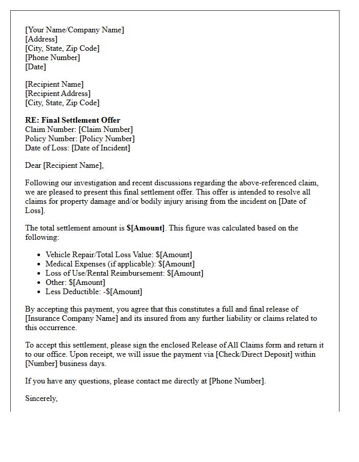 Auto Insurance Final Claim Settlement Letter