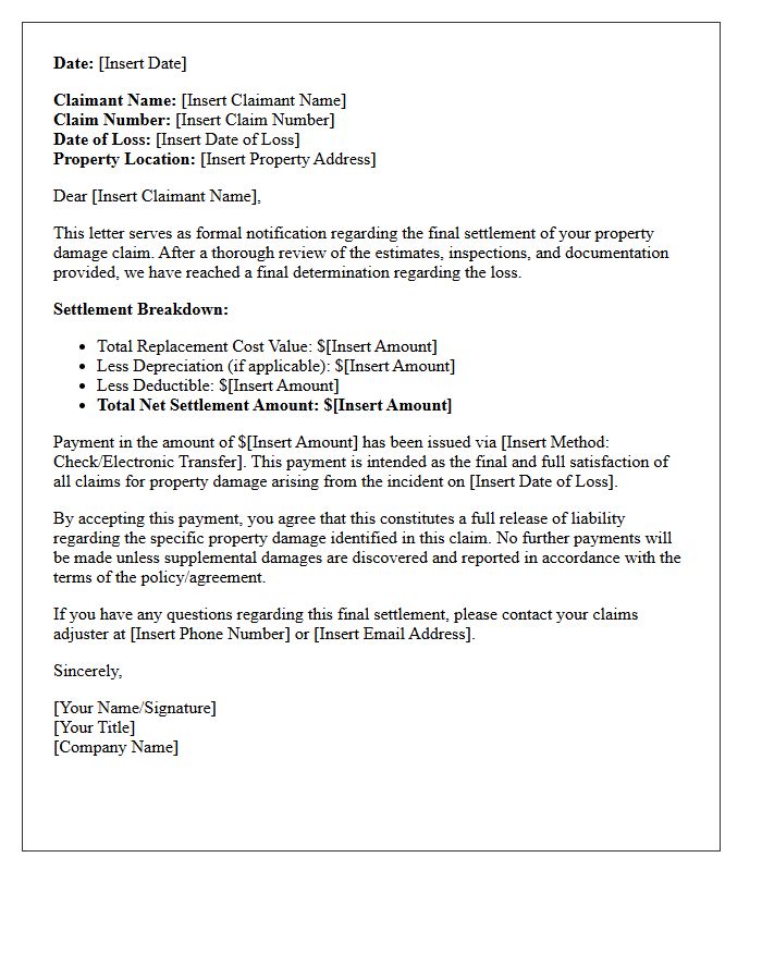 Property Damage Final Claim Settlement Letter