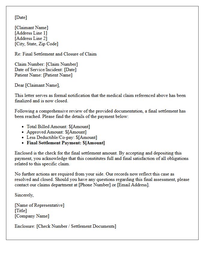 Medical Claim Final Settlement and Closure Letter