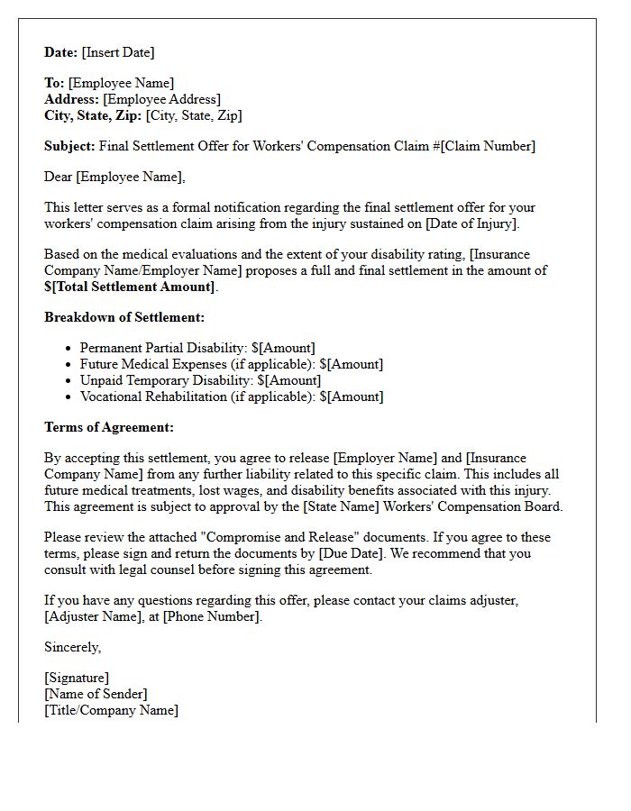 Workers Compensation Final Claim Settlement Letter