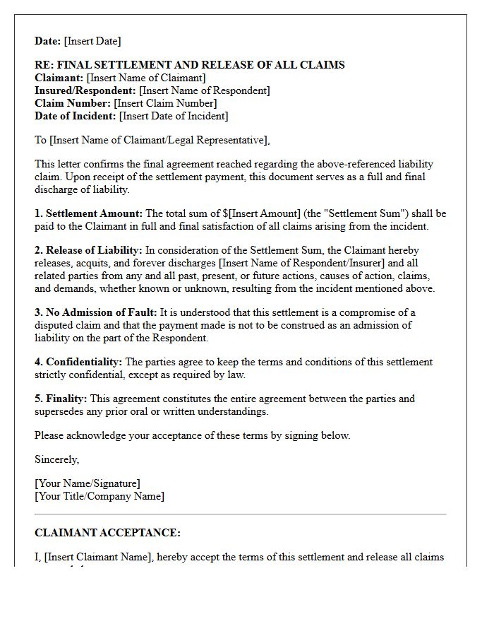 Liability Claim Final Settlement and Discharge Letter