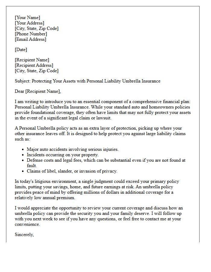 Personal Liability Protection Umbrella Introduction Letter