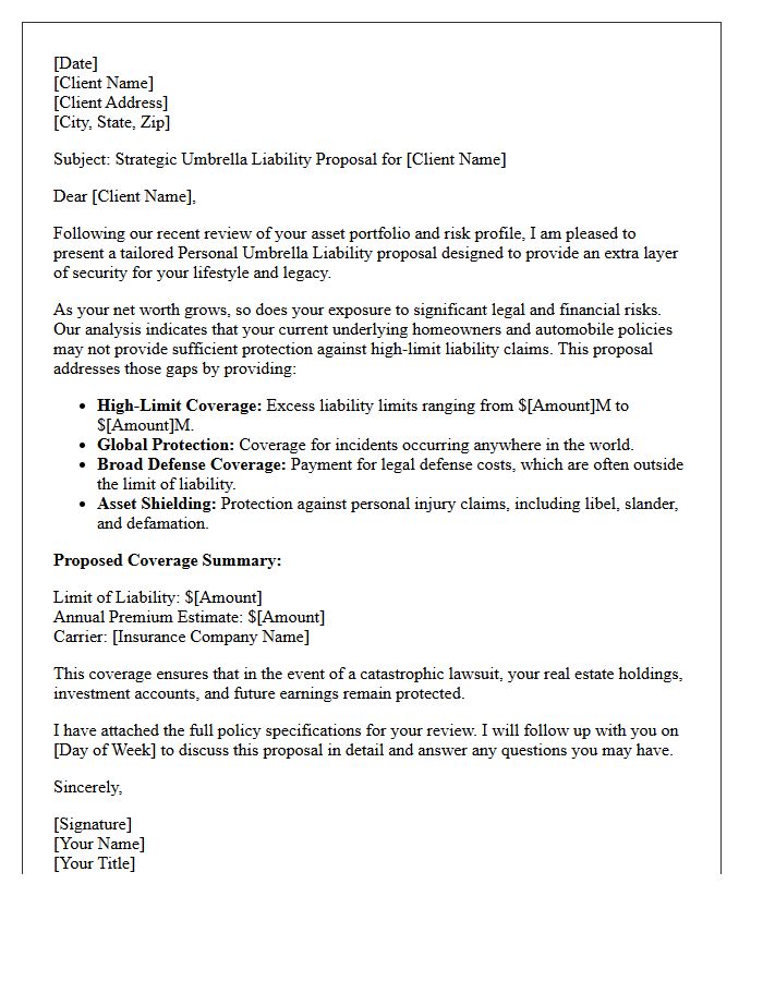 High Net Worth Client Umbrella Proposal Letter