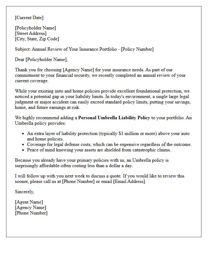 Annual Policy Review Umbrella Cross-Sell Letter