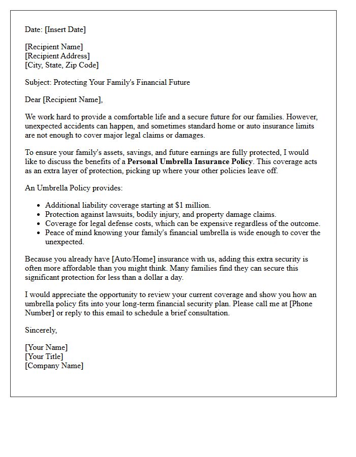Family Financial Security Umbrella Insurance Letter