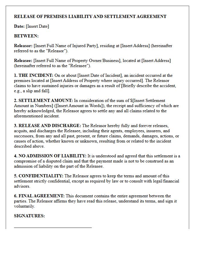 Release Of Premises Liability Settlement Letter