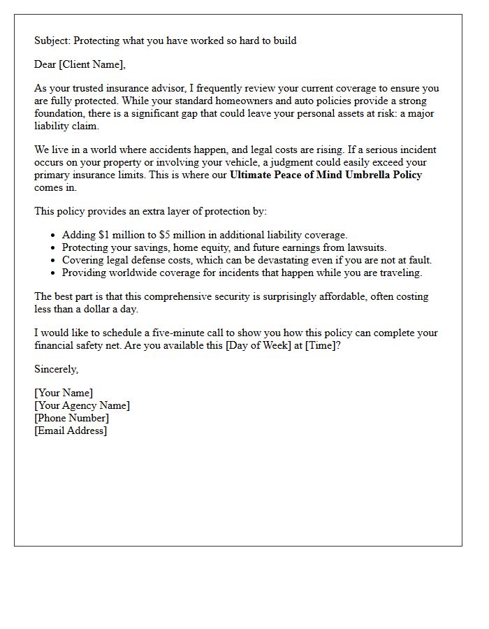 Ultimate Peace Of Mind Umbrella Policy Pitch Letter