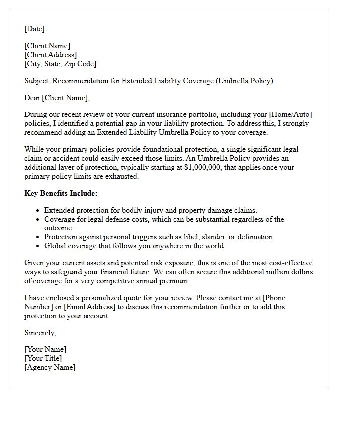 Extended Liability Coverage Umbrella Recommendation Letter