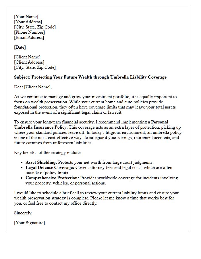 Future Wealth Preservation Umbrella Insurance Letter