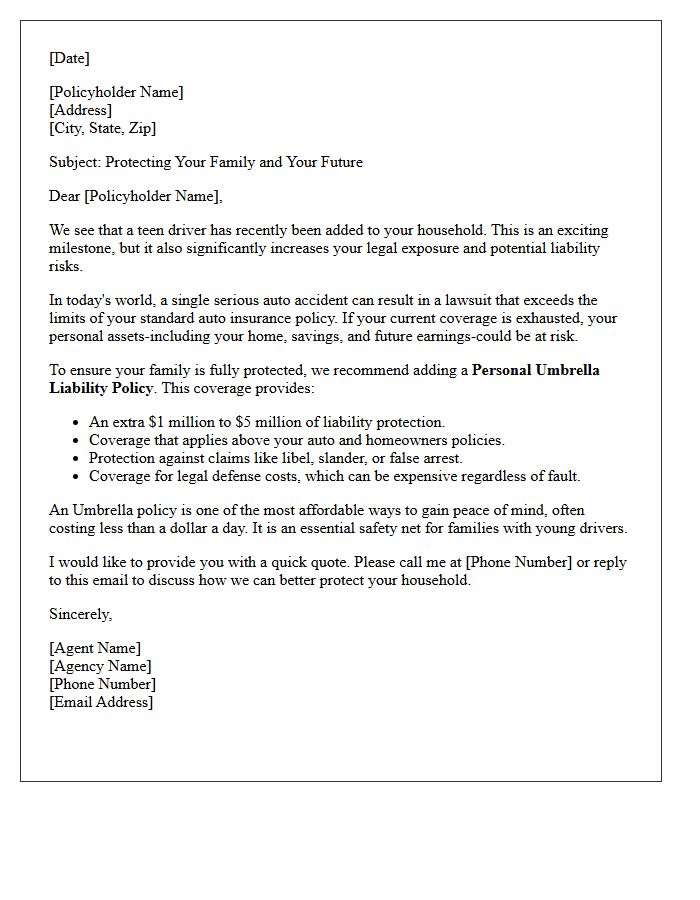 Teen Driver Household Umbrella Cross-Sell Letter