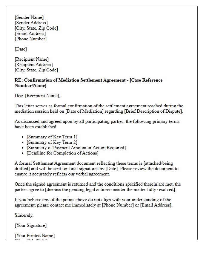 Mediation Settlement Agreement Confirmation Letter