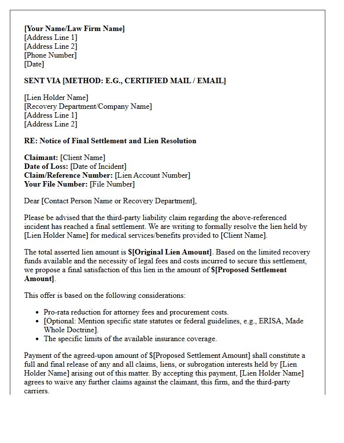 Third Party Lien Resolution Settlement Letter