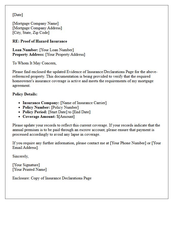 Mortgagee Homeowners Proof of Insurance Enclosure Letter