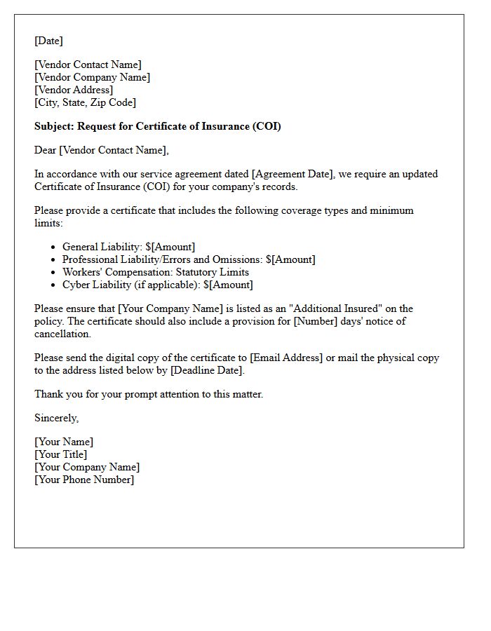 Third-Party Vendor Proof of Insurance Certificate Letter