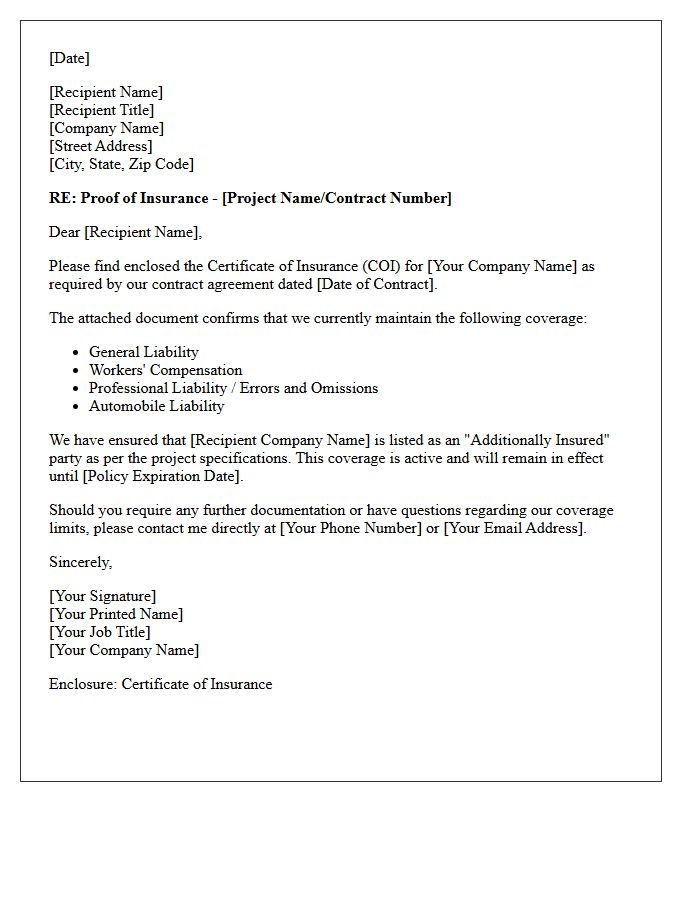 Contractor Proof of Insurance Certificate Enclosure Letter