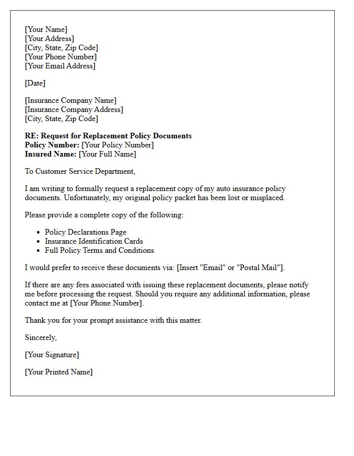 Auto Insurance Lost Policy Document Replacement Letter
