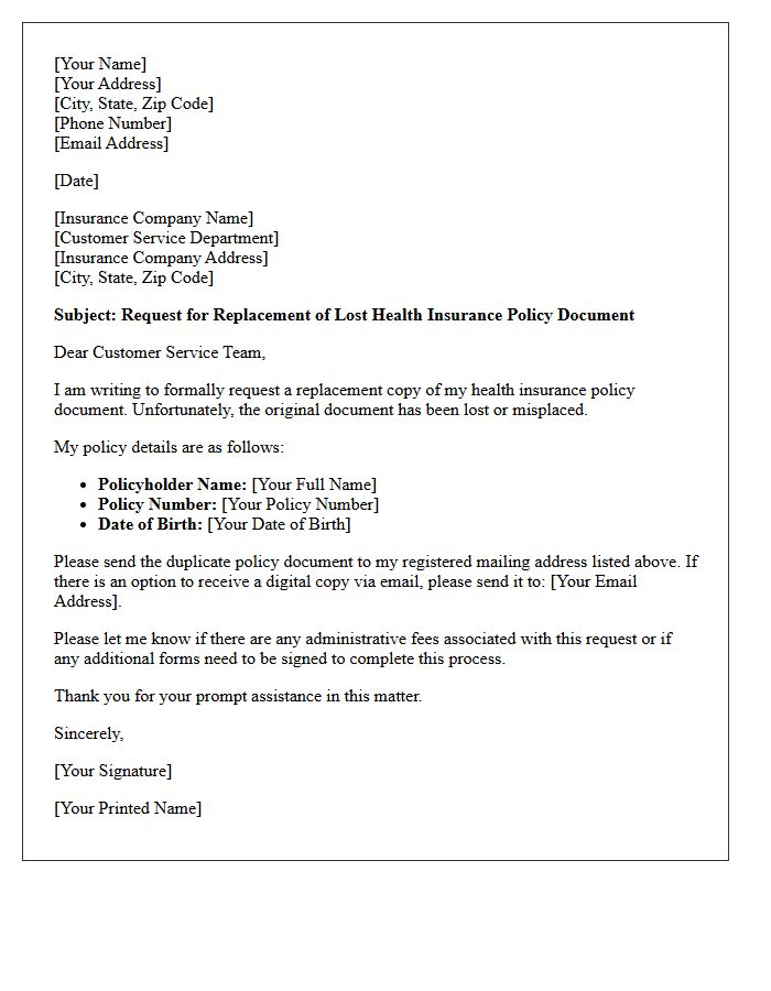 Health Insurance Lost Policy Document Replacement Letter