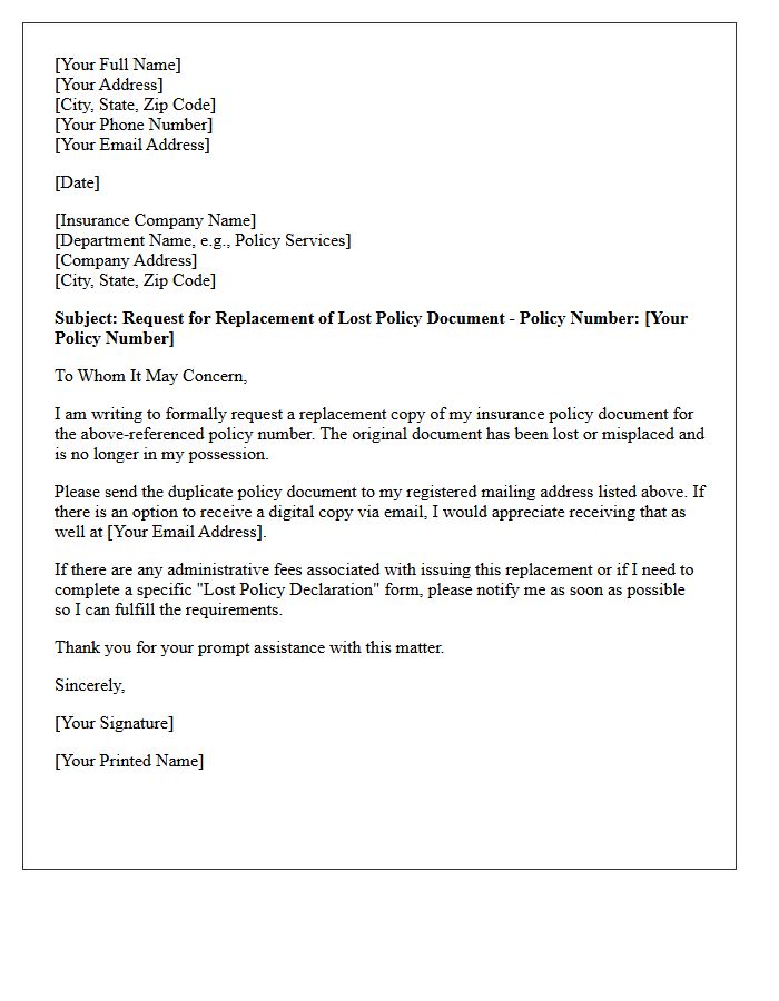Client Request for Lost Policy Document Replacement Letter