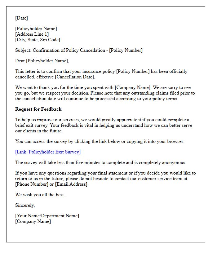 Policyholder Offboarding Letter and Exit Survey Request