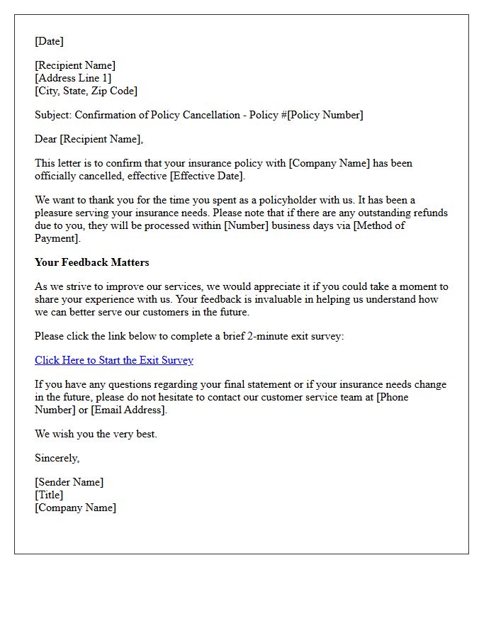 Former Policyholder Offboarding Letter and Exit Survey Invitation