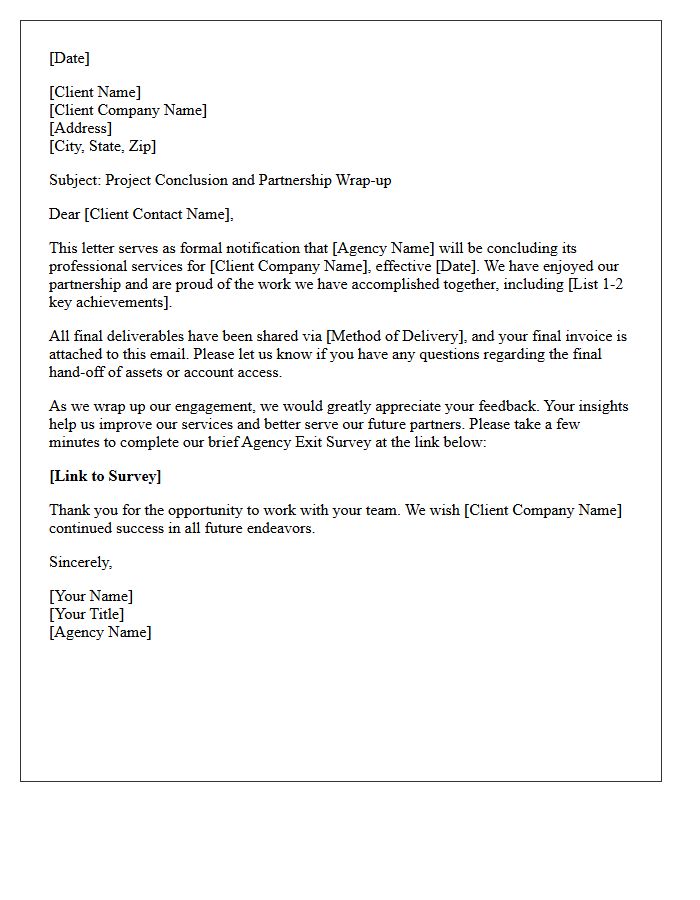 Client Relationship Closure Letter and Agency Exit Survey Invitation