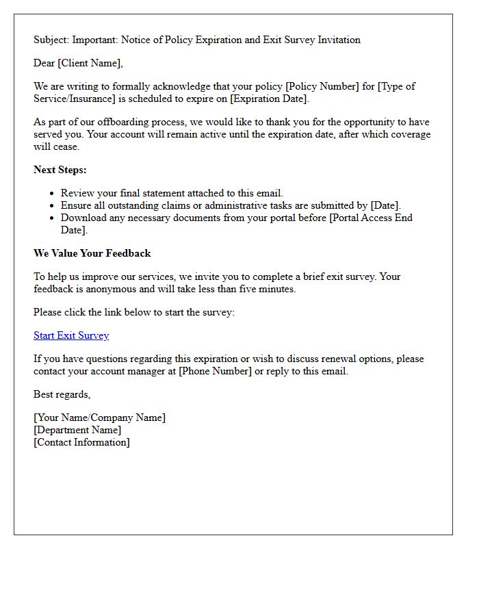 Policy Expiration Offboarding Letter and Exit Survey Invitation