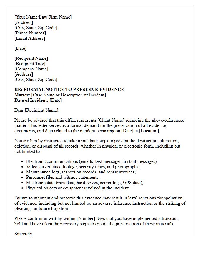 Spoliation of Evidence Preservation Letter