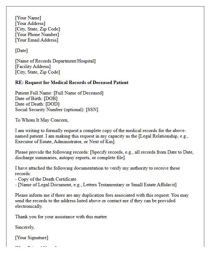 Request for Deceased Patient Medical Records Letter