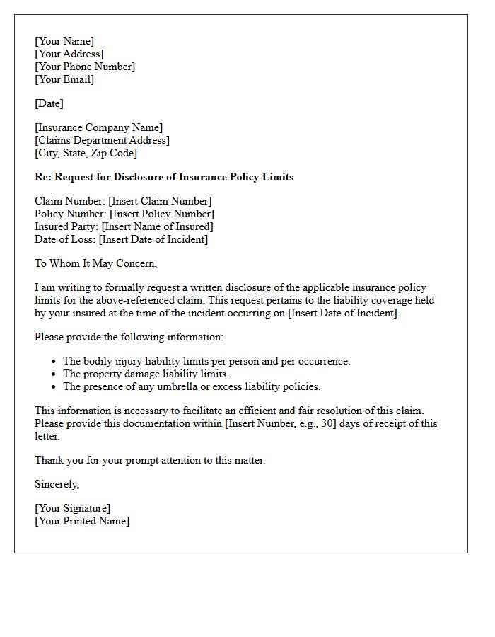 Insurance Policy Limits Disclosure Request Letter