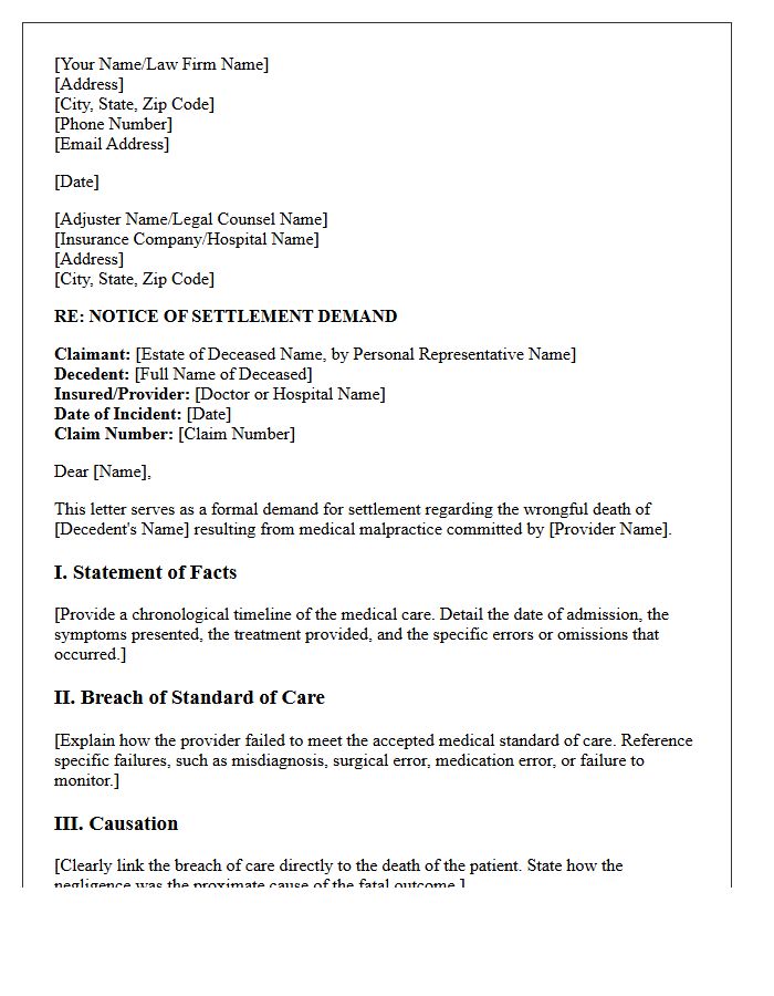 Medical Malpractice Wrongful Death Settlement Demand Letter