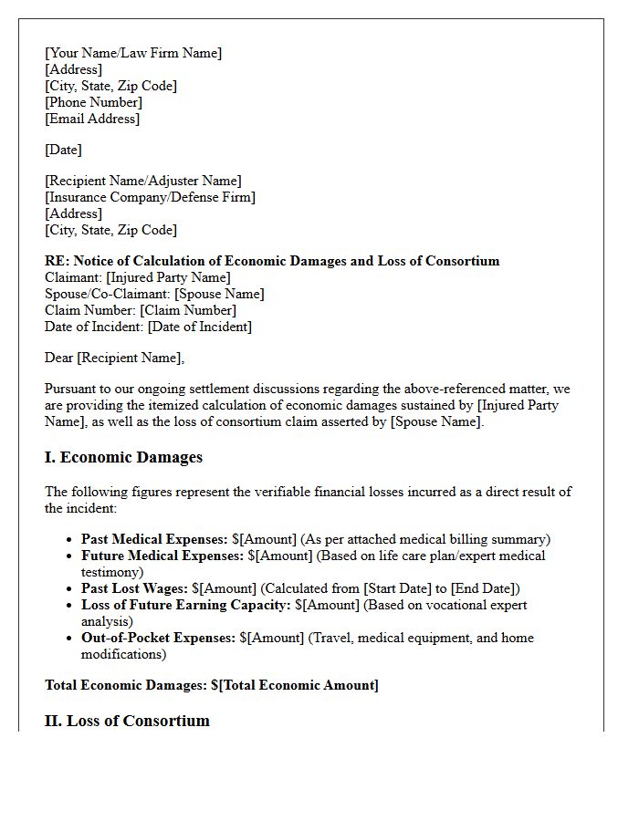 Economic Damages and Loss of Consortium Calculation Letter