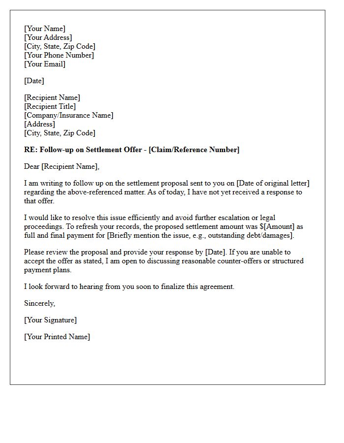Follow Up Settlement Negotiation Letter