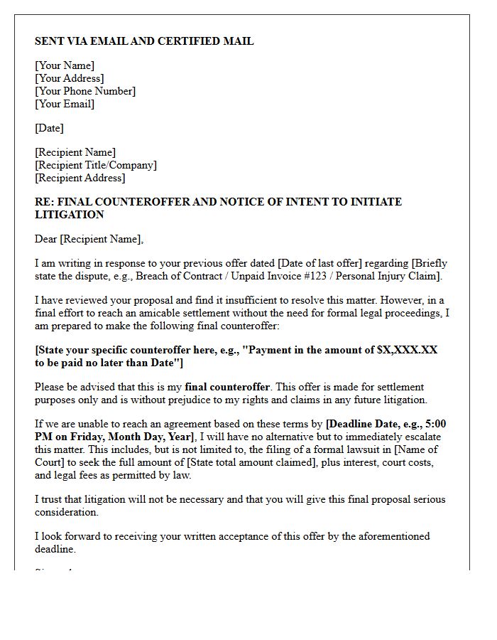 Final Counteroffer and Pre Litigation Warning Letter