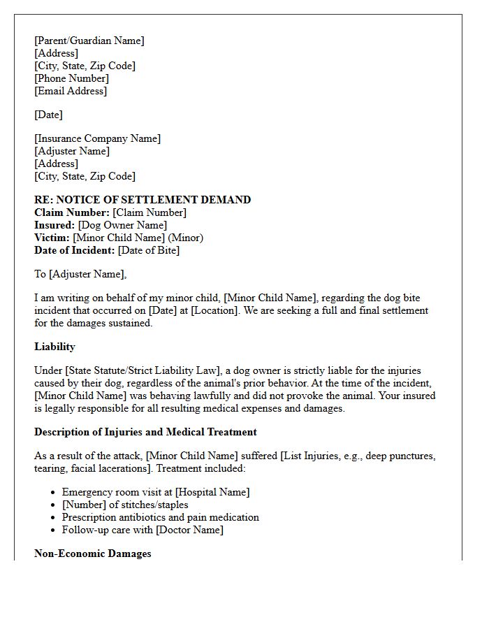 Minor Victim Dog Bite Strict Liability Settlement Letter