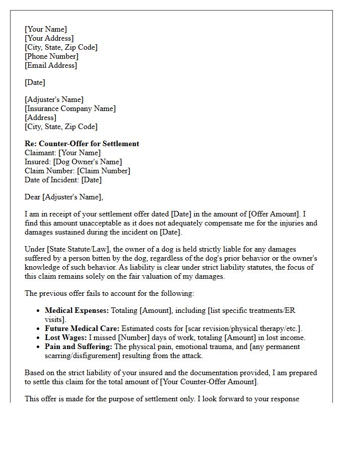 Insurance Counter-Offer Dog Bite Strict Liability Letter