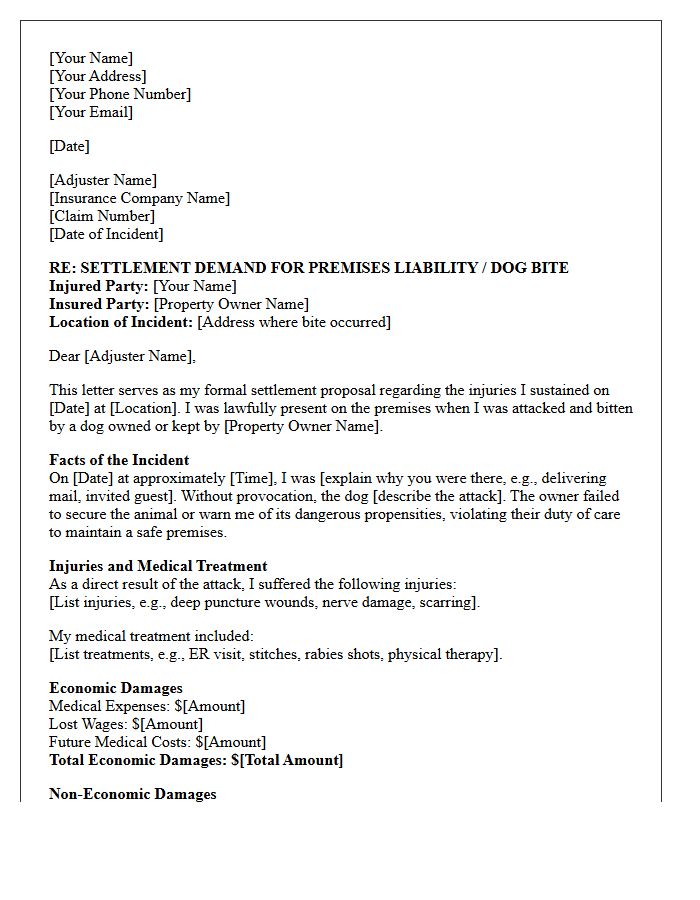 Premises Liability Dog Bite Settlement Proposal Letter