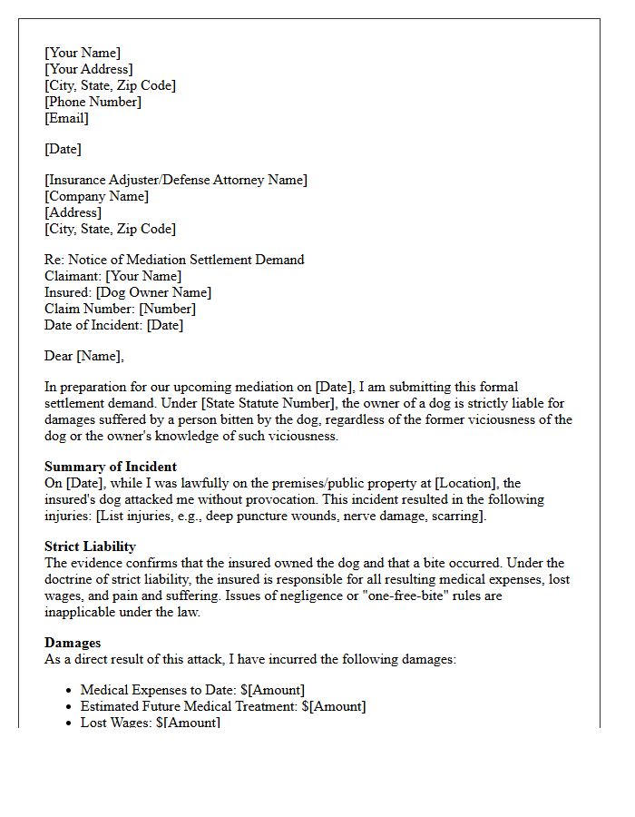 Dog Bite Strict Liability Mediation Settlement Letter