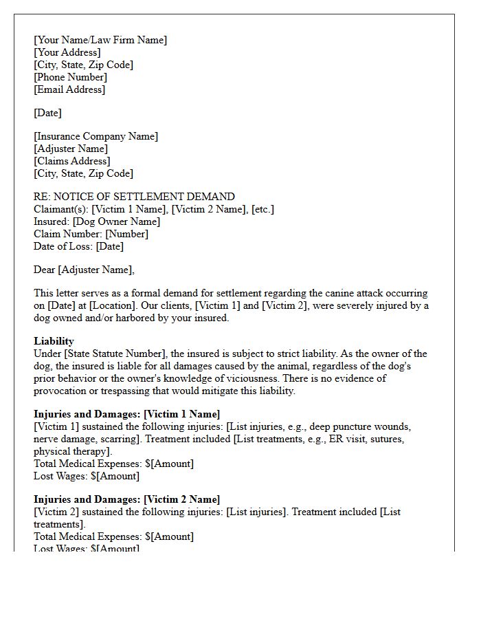 Multiple Victims Dog Bite Strict Liability Settlement Letter